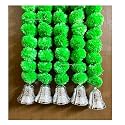 SPHINX Artificial Marigold Fluffy Flowers and Golden/Silver Hanging Bells Garlands/Torans/Wall hangings for Decoration- 30 Flowers per String - (Green, 10)