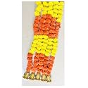 SPHINX Artificial Marigold Fluffy Flowers and Golden/Silver Hanging Bells Garlands/Torans/Wall hangings for Decoration- 30 Flowers per String - (Yellow and Dark Orange Patterned, 5)