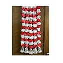 SPHINX Artificial Marigold Fluffy Flowers and Golden/Silver Hanging Bells Garlands/Torans/Wall hangings for Decoration- 30 Flowers per String - (White and Red, 25)