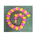SPHINX Artificial Marigold Fluffy Flowers and Golden/Silver Hanging Bells Garlands/Torans/Wall hangings for Decoration- 30 Flowers per String - (Yellow and Baby Pink, 10 Pieces)