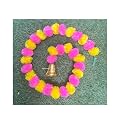 SPHINX Artificial Marigold Fluffy Flowers and Golden/Silver Hanging Bells Garlands/Torans/Wall hangings for Decoration- 30 Flowers per String - (Yellow and Baby Pink, 25 Pieces)