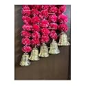 SPHINX Artificial Marigold Fluffy Flowers and Golden/Silver Hanging Bells Garlands/Torans/Wall hangings for Decoration- 30 Flowers per String - (Dark Pink/Rani, 2)