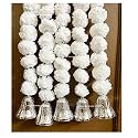 SPHINX Artificial Marigold Fluffy Flowers and Golden/Silver Hanging Bells Garlands/Torans/Wall hangings for Decoration- 30 Flowers per String - (White, 2)