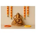 SPHINX Artificial Marigold Fluffy Flowers and Golden/Silver Hanging Bells Garlands/Torans/Wall hangings for Decoration- 30 Flowers per String - (Light and Dark Orange, 2)