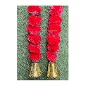 SPHINX Artificial Marigold Fluffy Flowers and Golden/Silver Hanging Bells Garlands/Torans/Wall hangings for Decoration- 30 Flowers per String - (Red, 50)