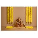 SPHINX Artificial Marigold Fluffy Flowers and Golden/Silver Hanging Bells Garlands/Torans/Wall hangings for Decoration- 30 Flowers per String - (Yellow, 25)