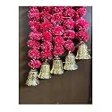 SPHINX Artificial Marigold Fluffy Flowers and Golden/Silver Hanging Bells Garlands/Torans/Wall hangings for Decoration- 30 Flowers per String - (Red, 25)