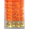 SPHINX Artificial Marigold Fluffy Flowers and Golden/Silver Hanging Bells Garlands/Torans/Wall hangings for Decoration- 30 Flowers per String - (Dark Orange, 25 Pieces)