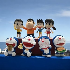 spiaty polyvinyl chloride fat doraemon home car and office decor figurine small multi set of 8