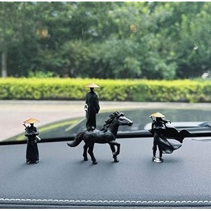 spiaty pvc japanese samurai figurine set with black horse decorative home office and car dashboard ornaments set of 4