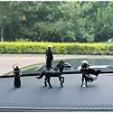 Spiaty PVC Japanese Samurai Figurine Set with Black Horse Decorative Home, Office and Car Dashboard Ornaments, Set of 4