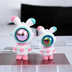 spiaty rabbit astronaut home car and office decor figurine small pink set of 2