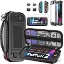 Spican Switch 2 Accessories Bundle 4-in-1, Switch Hard Shell Carrying Case for Switch 2/Switch/OLED, Magnetic Cover for Split-Pad/4XThumb Grips/2XProtectors