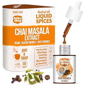 spice drop chai masala extract  contains cardamom ginger amp black pepper  flavors 180 cups  5ml equals 125 grams of powder  no preservative  1 drop per cup  tea masala drops