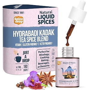spice drop hyderabadi kadak chai masala extract  contains rose saffron amp clove  flavors 180 cups  5ml equals 125 grams of powder  no preservative  1 drop per cup  tea masala drops