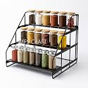 Spice Rack Kitchen Cabinet Organizer,3 Tier Countertop Spice Rack,Tier Depth Adjustable Cabinet Shelf,Step Spice Organization Easy Visibility,Holds...