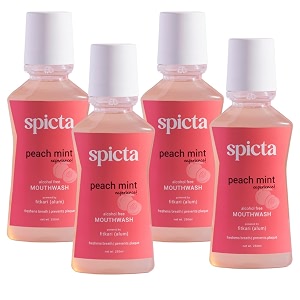 spicta peach mint mouthwash 250ml pack of 4  alcohol free mouthwash liquid with fitkari alum natural fresh herbal bad breath remover  teeth whitening removes plaque mouthwash for adults amp kids