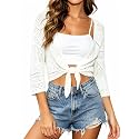 Spicy Sandia Women’s Crochet Shrugs Tie Front Summer Cardigan Lightweight