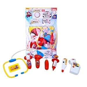 spiderman doctor kit for kids - 8 piece pretend play medical set with electronic stethoscope light amp sound effects syringe amp reflex hammer - marvel superhero toy for boys amp girls age 3