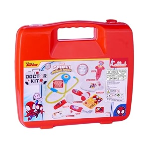 spider-man doctor set for kids - 8 piece medical kit in attache carry case with light amp sound electronic stethoscope non-toxic pretend play toy birthday gift for boys amp girls age 3