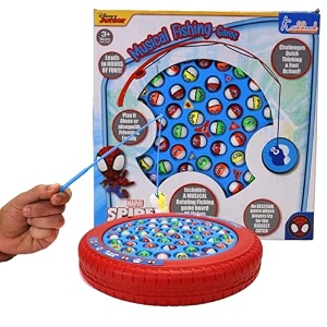 spiderman theme musical rotating fishing game for kids - battery operated learning toy with 45 fishes amp 4 fishing poles - fun interactive educational game for boys amp girls age 3