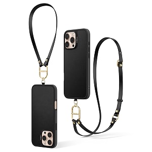 spigen cyrill kajuk mag  iphone 16 pro max case  crossbody lanyard strap iphone 16 pro max back cover  faux leathertpupc - classic charm black