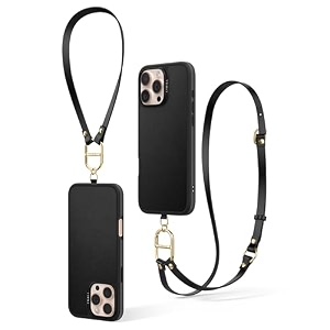 spigen cyrill kajuk mag  iphone 16 pro case  crossbody lanyard strap iphone 16 pro back cover  faux leathertpupc - classic charm black