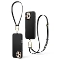 Spigen Cyrill Kajuk Mag | iPhone 16 Pro Case | Crossbody Lanyard Strap iPhone 16 Pro Back Cover | Faux Leather+TPU+PC - Classic Charm Black