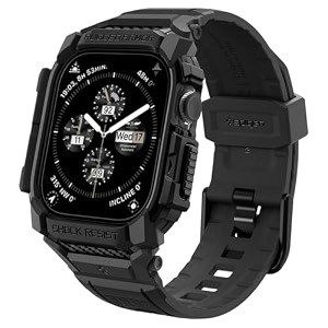 spigen case with strap band for apple watch series 1110 42mm rugged protection flexiblerugged armor pro - matte black