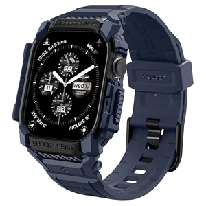 spigen case with strap band for apple watch series 1110 42mm rugged protection flexiblerugged armor pro - navy blue