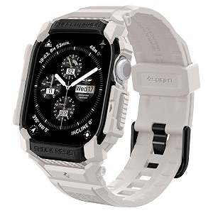 spigen case with strap band for apple watch series 1110 42mm rugged protection flexiblerugged armor pro - dune beige