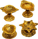Spillbox Oxidized Metal Diya for Puja -Four Assorted Diyas Brass Table Diya