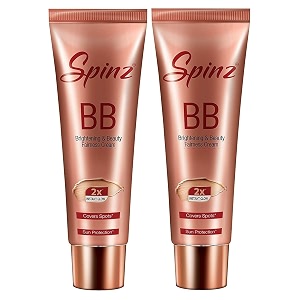 spinz bb brightening and beauty fairness cream for women  covers spots and blemishes  sun protection  gives 2x instant and natural glow 29 gm - pack of 2