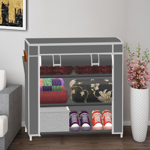 spirited 1 door 3 layer pp collapsible wardrobe finish color - a3 grey diydo-it-yourself