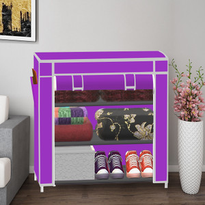 spirited 1 door 3 layer pp collapsible wardrobe finish color - a3 purple diydo-it-yourself