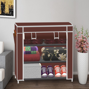 spirited 1 door 3 layer pp collapsible wardrobe finish color - a3 brown diydo-it-yourself