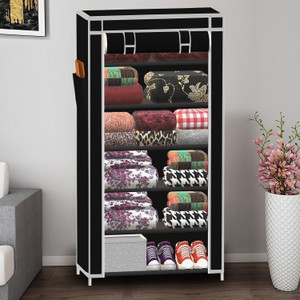 spirited 1 door 6 shelf solid pp collapsible wardrobe finish color - a6 black diydo-it-yourself