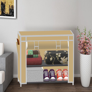 spirited 2 layer solid pp collapsible wardrobe finish color - a2 beige diydo-it-yourself