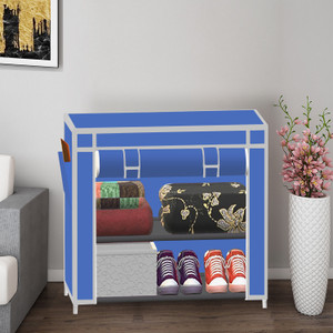 spirited 2 layer solid pp collapsible wardrobe finish color - a2 blue diydo-it-yourself