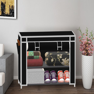 spirited 2 layer solid pp collapsible wardrobe finish color - a2 black diydo-it-yourself