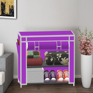 spirited 2 layer solid pp collapsible wardrobe finish color - a2 purple diydo-it-yourself