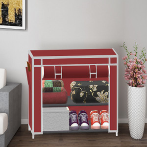 spirited 2 layer solid pp collapsible wardrobe finish color - a2 maroon diydo-it-yourself