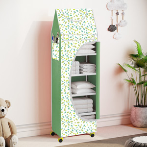 spirited 6 cabinet baby almirah kids wardrobe folding almirahwith wheels carbon steel collapsible wardrobe finish color - leaf digital print diydo-it-yourself