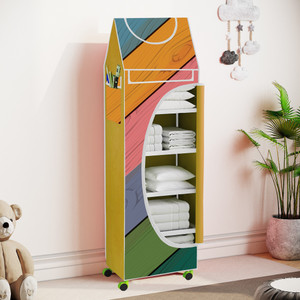 spirited 6 cabinet baby almirah kids wardrobe folding almirahwith wheels carbon steel collapsible wardrobe finish color - colorful wood digital print diydo-it-yourself