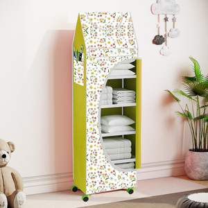 spirited 6 cabinet baby almirah kids wardrobe folding almirahwith wheels carbon steel collapsible wardrobe finish color - warm flower digital print diydo-it-yourself