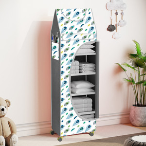 spirited 6 cabinet baby almirah kids wardrobe folding almirahwith wheels carbon steel collapsible wardrobe finish color - peacock feather digital print diydo-it-yourself