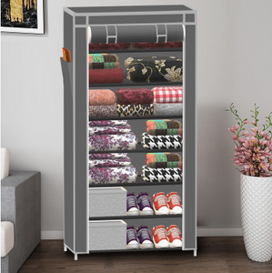 spirited 7 layer cloth organizer pp collapsible wardrobe finish color - a7 grey diydo-it-yourself