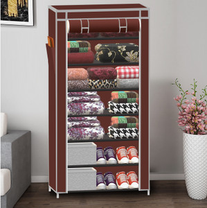 spirited 7 layer cloth organizer pp collapsible wardrobe finish color - a7 brown diydo-it-yourself