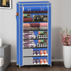 spirited 7 layer cloth organizer pp collapsible wardrobe finish color - a7 blue diydo-it-yourself