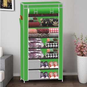 spirited 7 layer cloth organizer pp collapsible wardrobe finish color - a7 green diydo-it-yourself